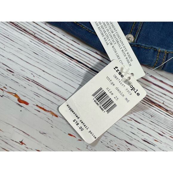 Free People Jeans Womens 25R Distressed Blue Skinny Stretch Mid Rise New W Tags! - Picture 10 of 10